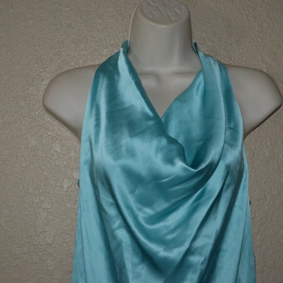 NWT Sz XXS Abi Ferrin Turquoise Gray Contrast Drape Neck Tank Top Blouse - Picture 2 of 5